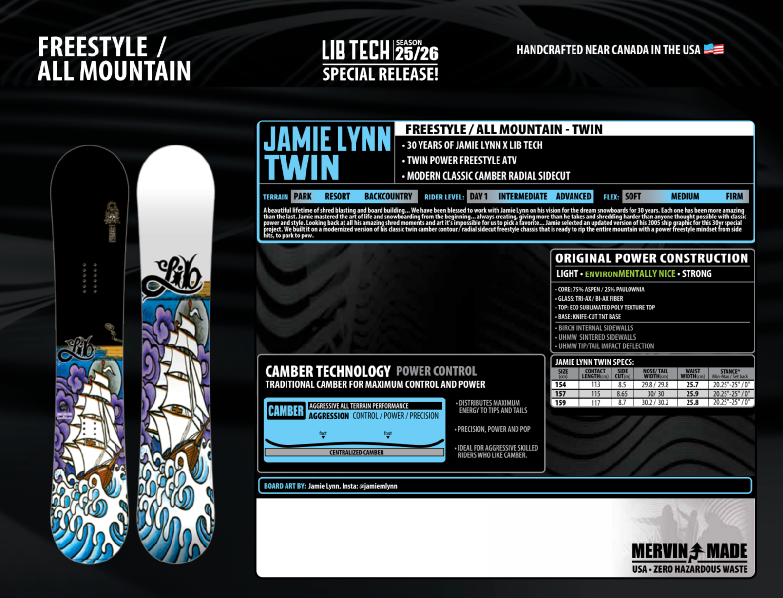 スノーボード Lib Tech 30 Year Anniversary Edition 154 Lib Tech Jamie Lynn 30 Year Anniversary LE Snowboard – Milo