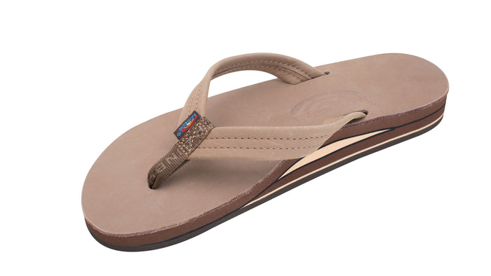 Rainbow Double Layer Premium Leather Womens Sandals (Dark Brown)