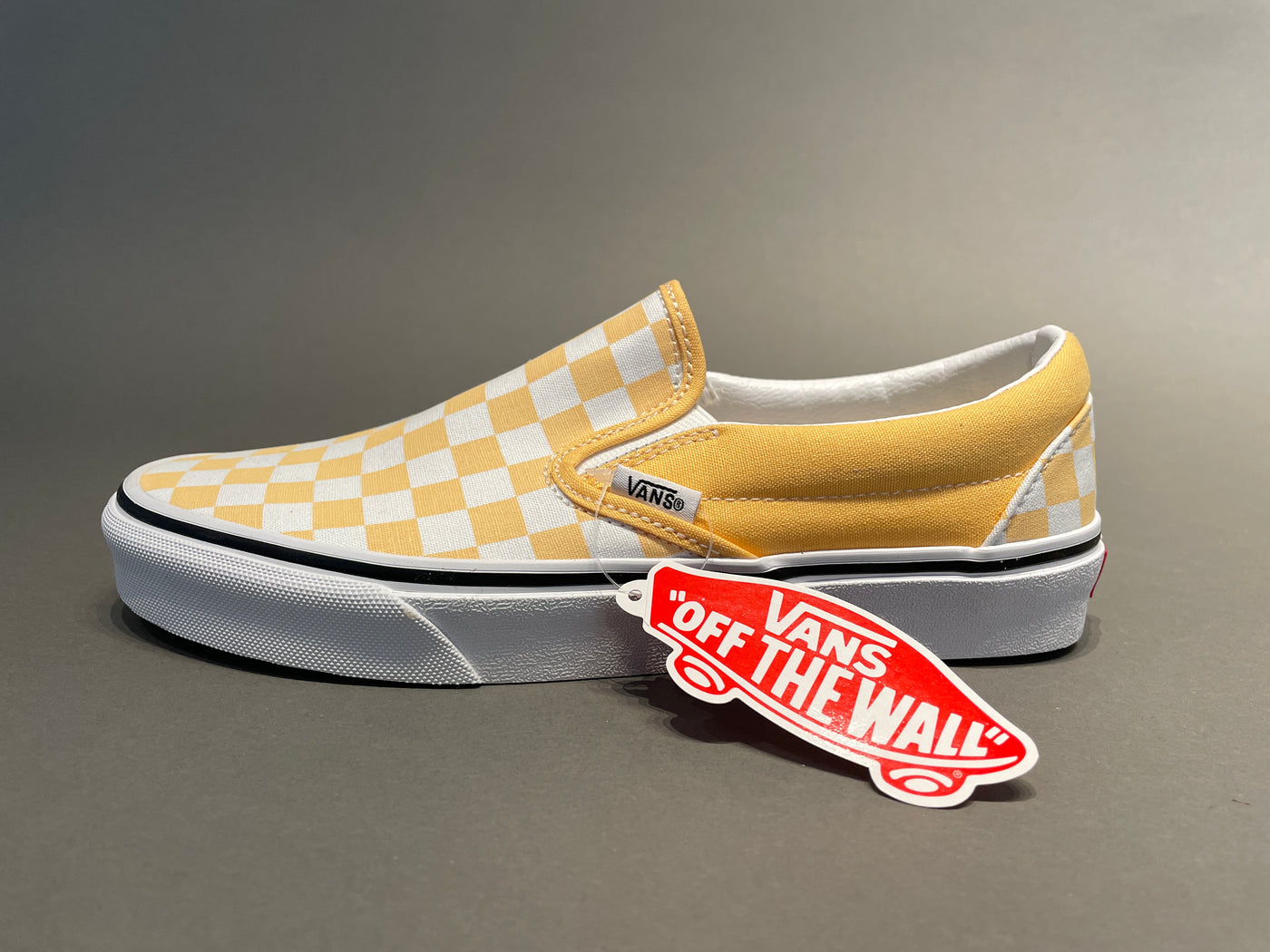 Vans Classic Checkerboard White & Yellow Slip-On Shoes
